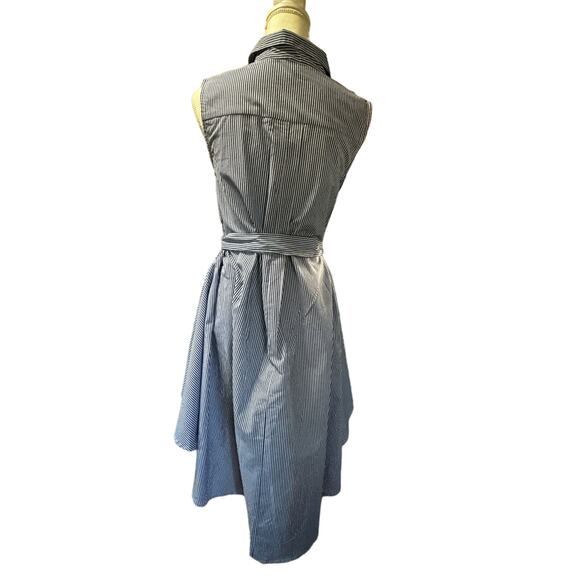 Sleeveless Womens Blue and White Striped Belted Shirt Dress Longer In Back Small - Picture 6 of 8